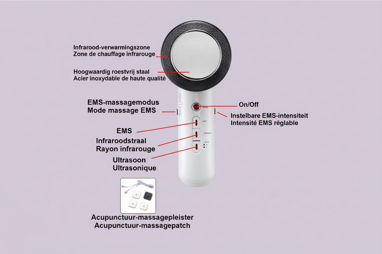 Body lift massager met ultrasone cavitatie technologie voor huidversteviging, vetverbranding en anti-aging gezichtsbehandeling