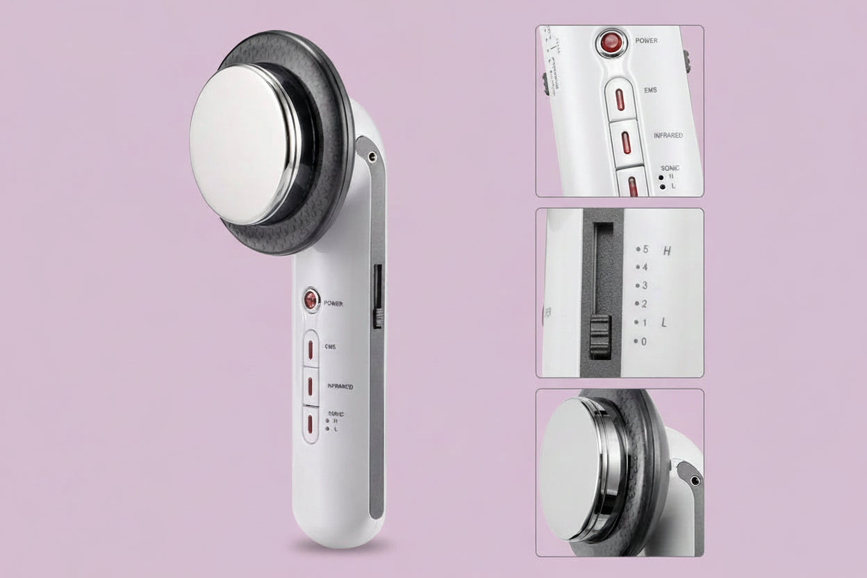 Detail weergave van professionele ultrasound massager met infrarood LED therapie en EMS functie voor thui